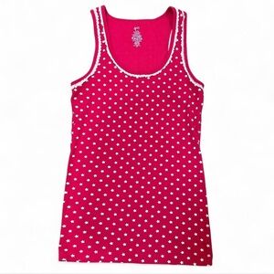 Pink Star Patterned Tank Top With White Lace Trim